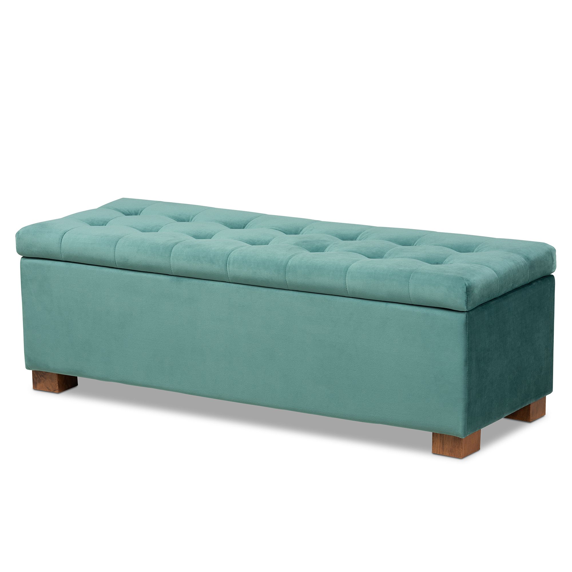 Baxton Studio Roanoke Modern and Contemporary Teal Blue Velvet Fabric Upholstered Grid-Tufted Storage Ottoman Bench
